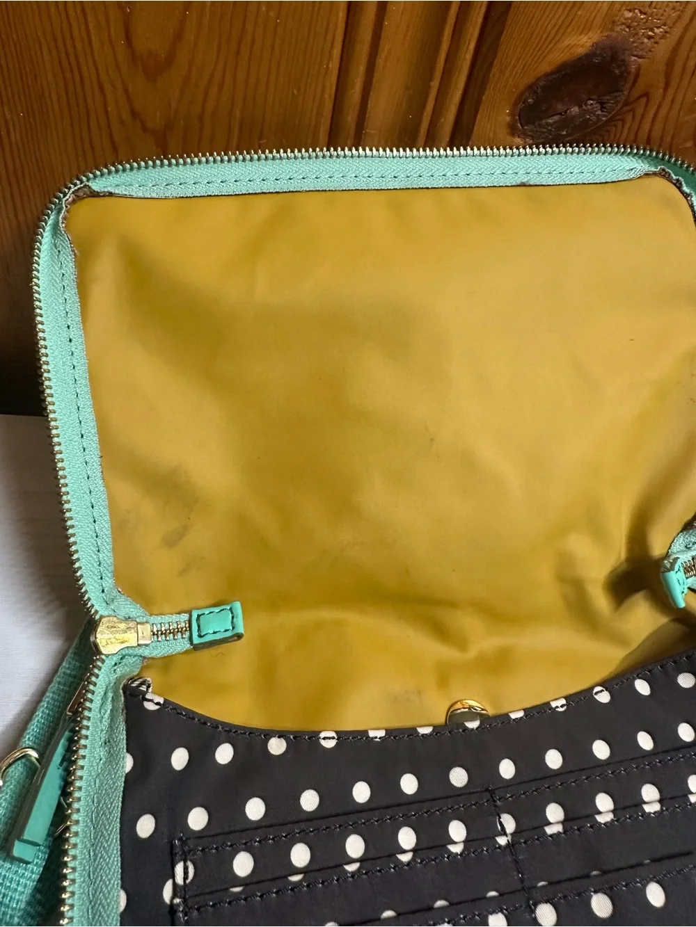 Fossil Black and Mint Polka Dot Crossbody Bag